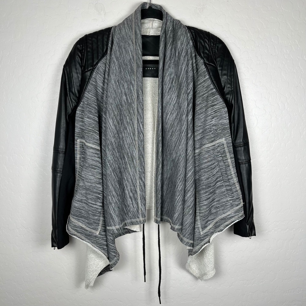 [BLANKNYC] Drape Front Jacket Faux Leather Sleeves XS Moto Cardigan‎